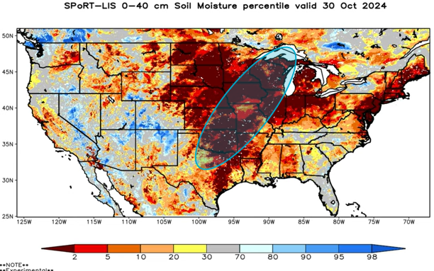 US soil moisture map on 10.30.24