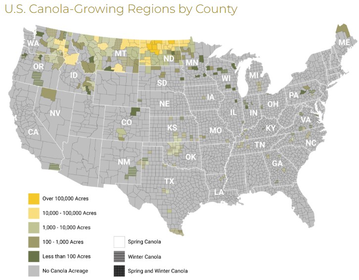 US Canola Growing Area Map