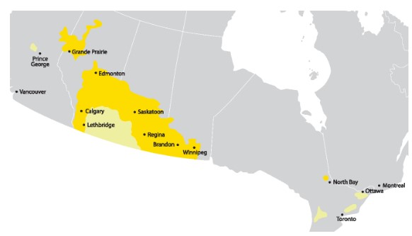 Canada canola growing region map